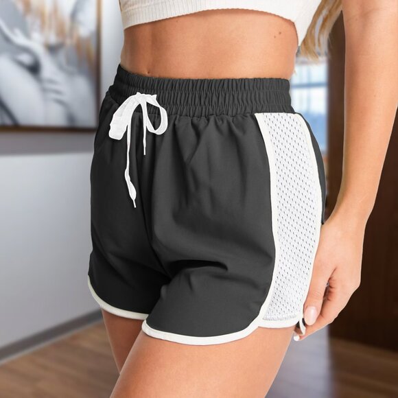Women's Active Durable Flexible Workout Gym Chic Mesh Patchwork Detailing Shorts - Picture 5 of 15